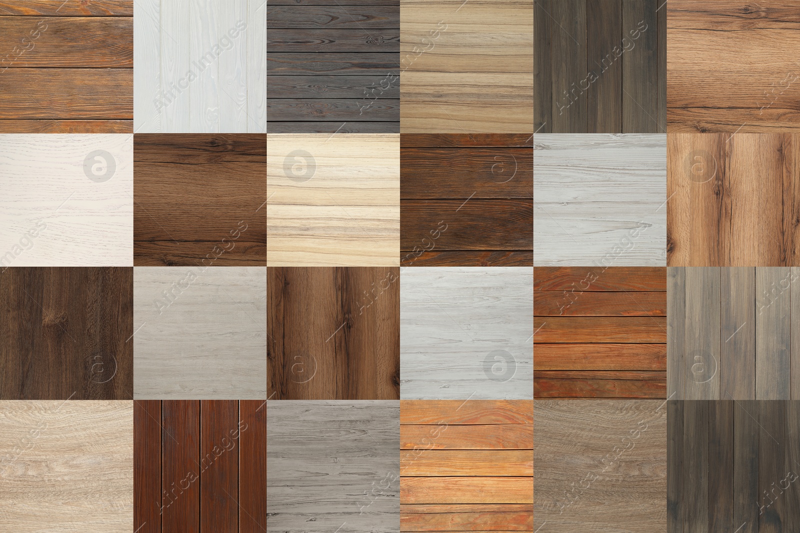 Image of Collage with different wooden surfaces covered with varnish or wood stain