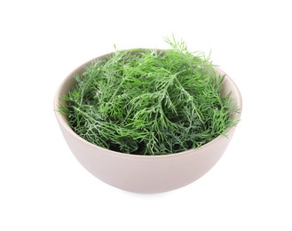 Photo of Bowl of fresh dill isolated on white