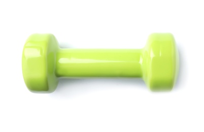 Photo of Color dumbbell on white background. Home fitness