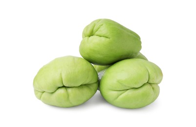 Photo of Many fresh green chayote isolated on white