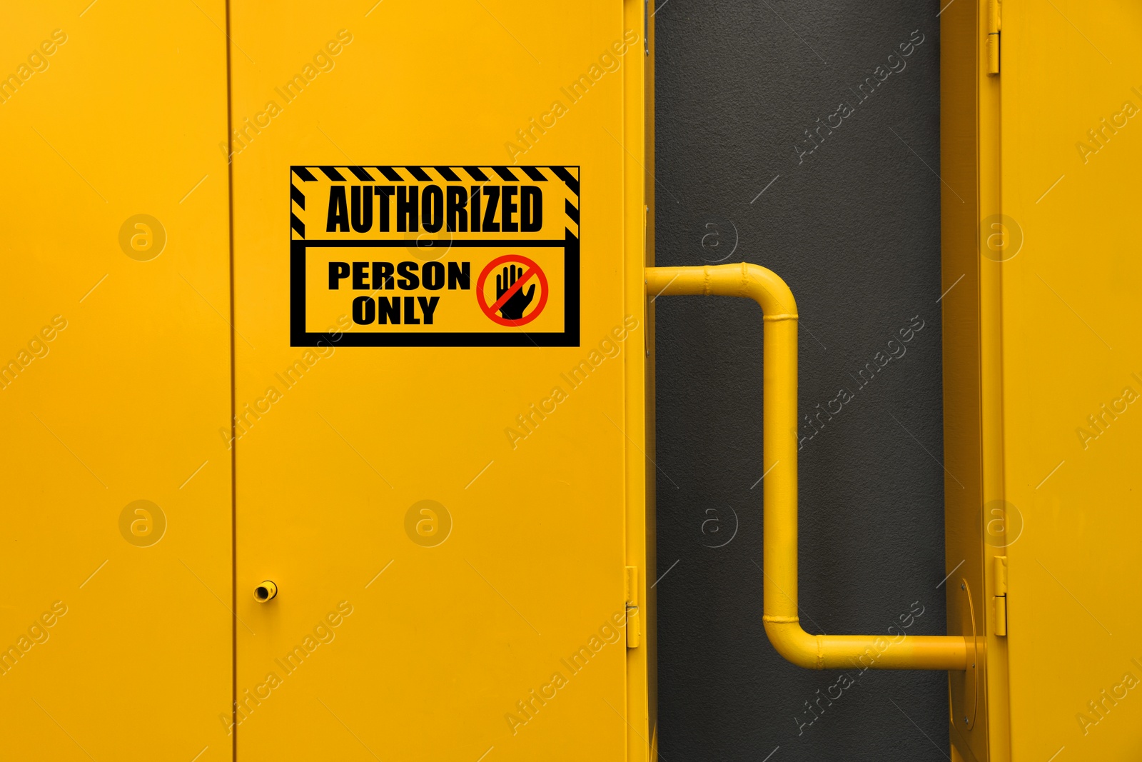 Image of Sign with text Authorized Person Only on gas distribution cabinet