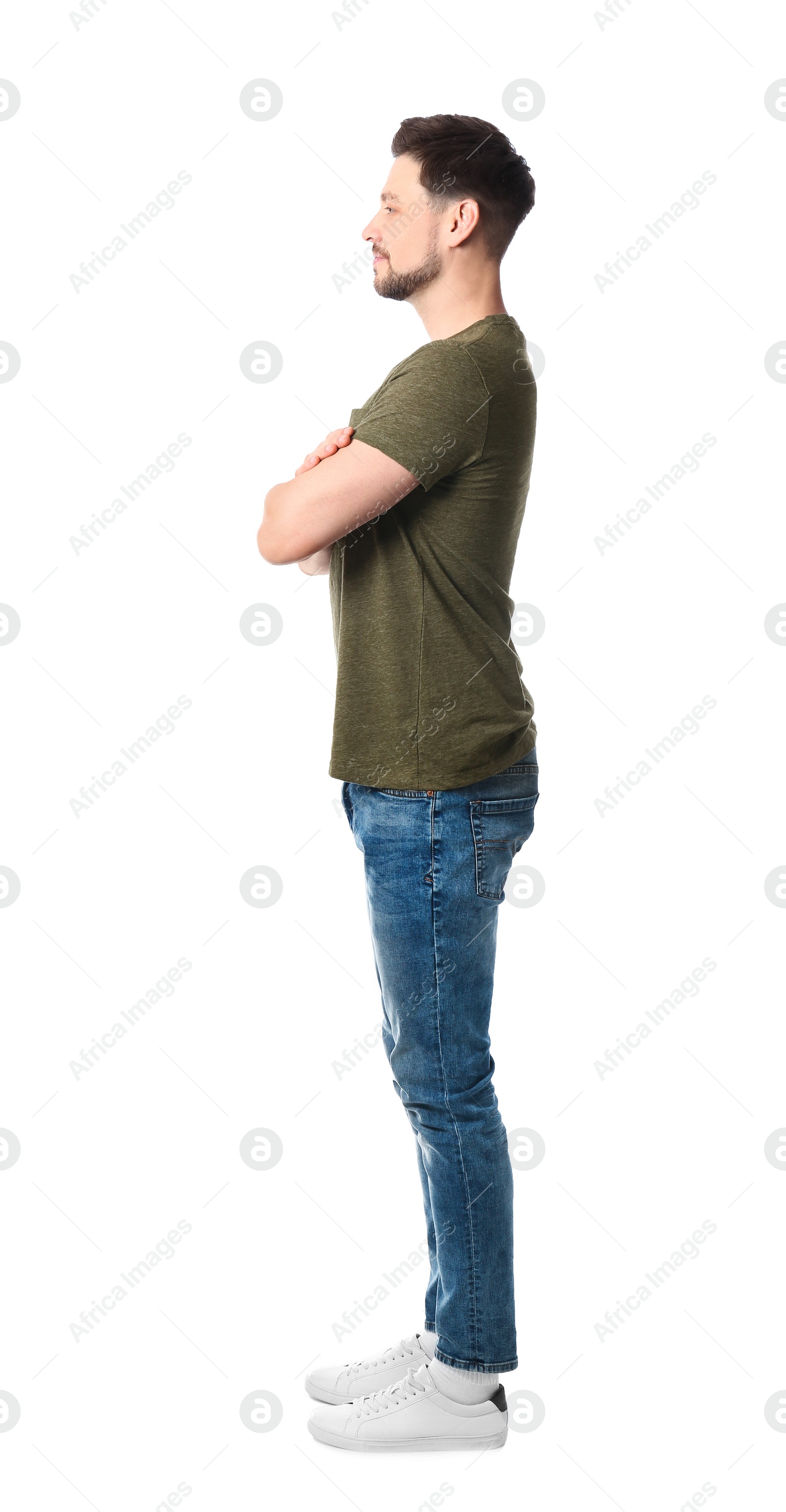 Photo of Full length portrait of handsome man posing on white background