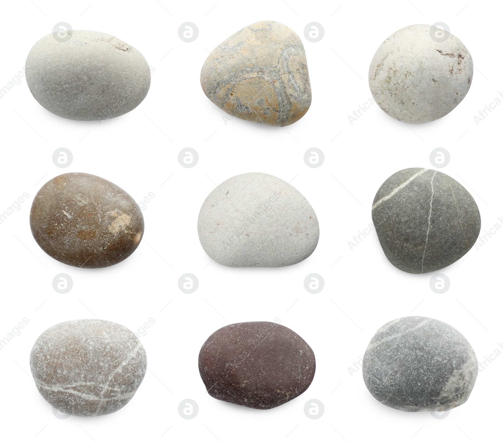 Image of Sea pebbles. Different stones isolated on white, set