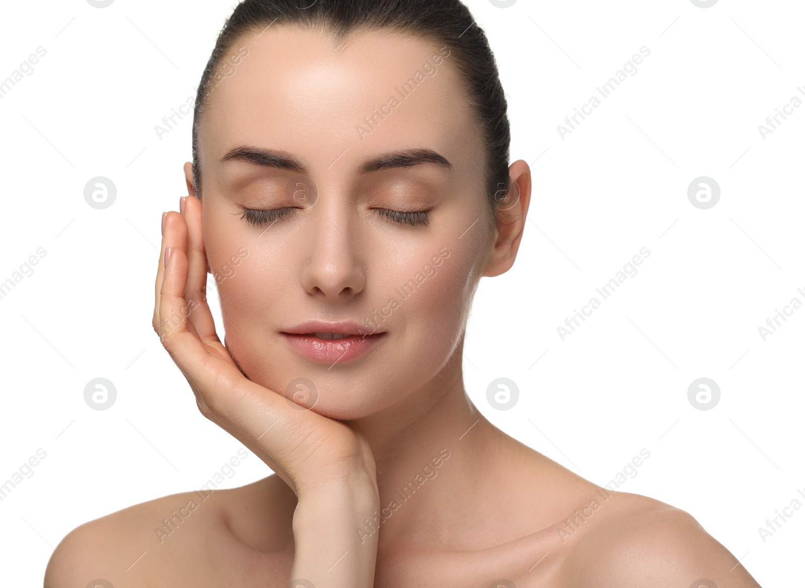 Photo of Portrait of beautiful young woman on white background