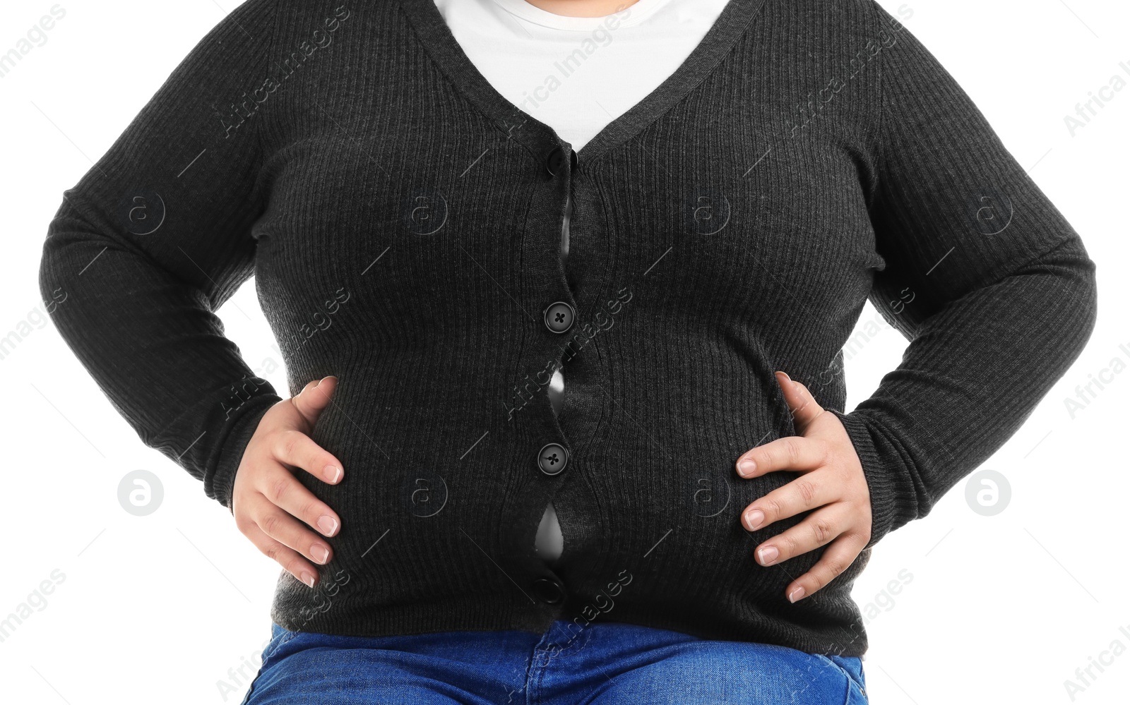 Photo of Overweight woman on white background