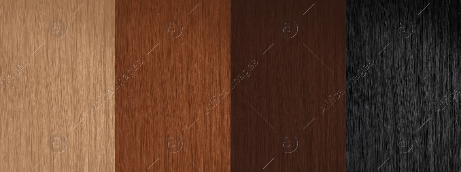 Image of Collage of color hair samples, closeup. Banner design