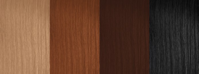 Image of Collage of color hair samples, closeup. Banner design