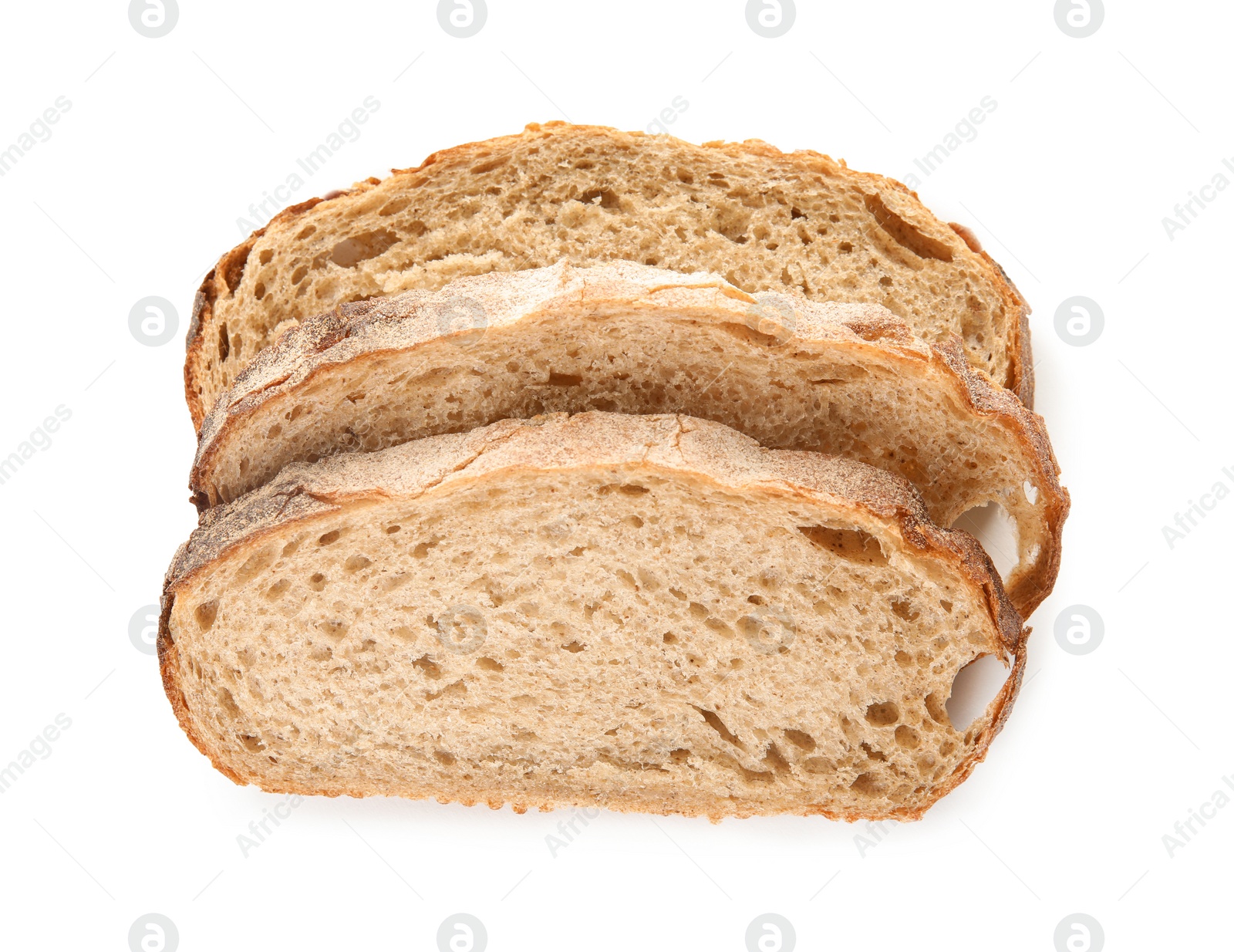 Photo of Fresh bread on white background, top view