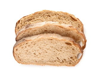 Fresh bread on white background, top view