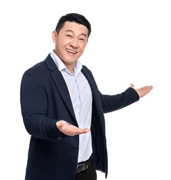 Photo of Businessman in suit posing on white background