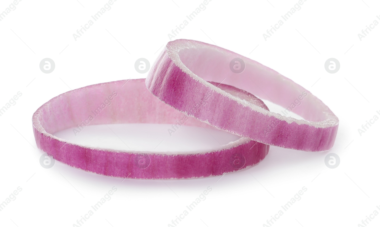 Photo of Raw red onion rings isolated on white