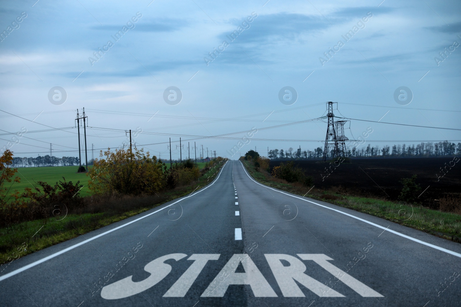 Image of Beautiful view of highway with word Start