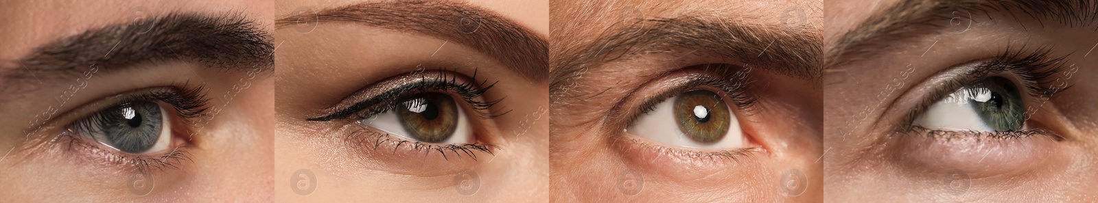 Image of Collage with photos of people with beautiful eyes of different colors. Banner design