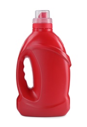 Photo of Red bottle of detergent isolated on white