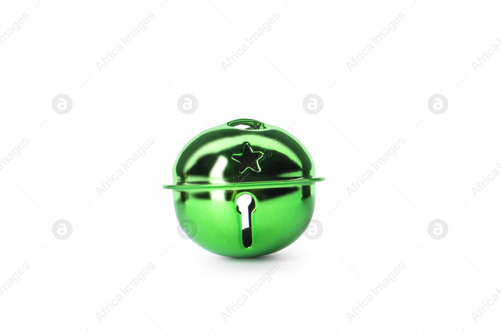 Photo of Shiny green sleigh bell isolated on white