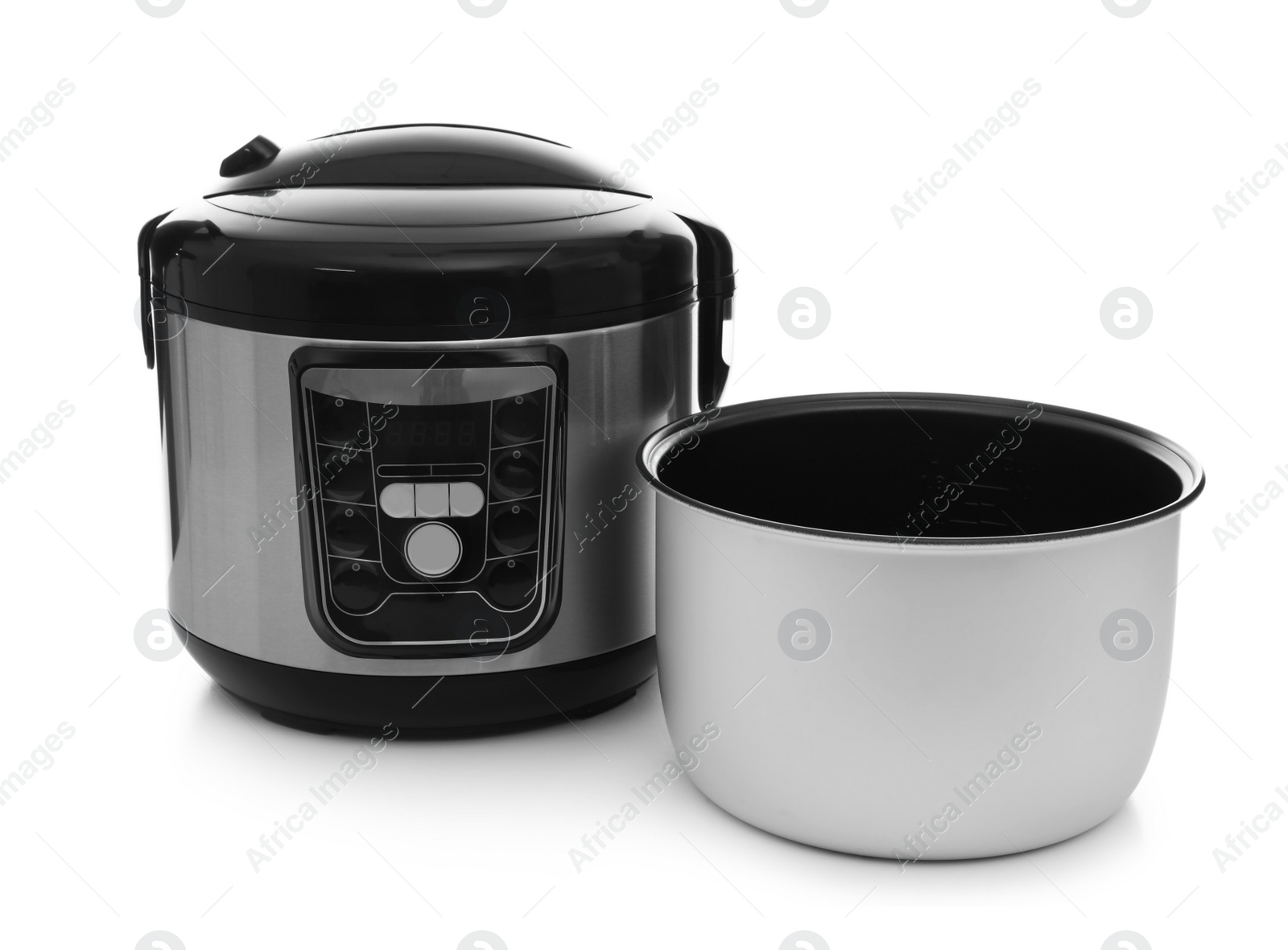 Photo of Disassembled electric multi cooker on white background