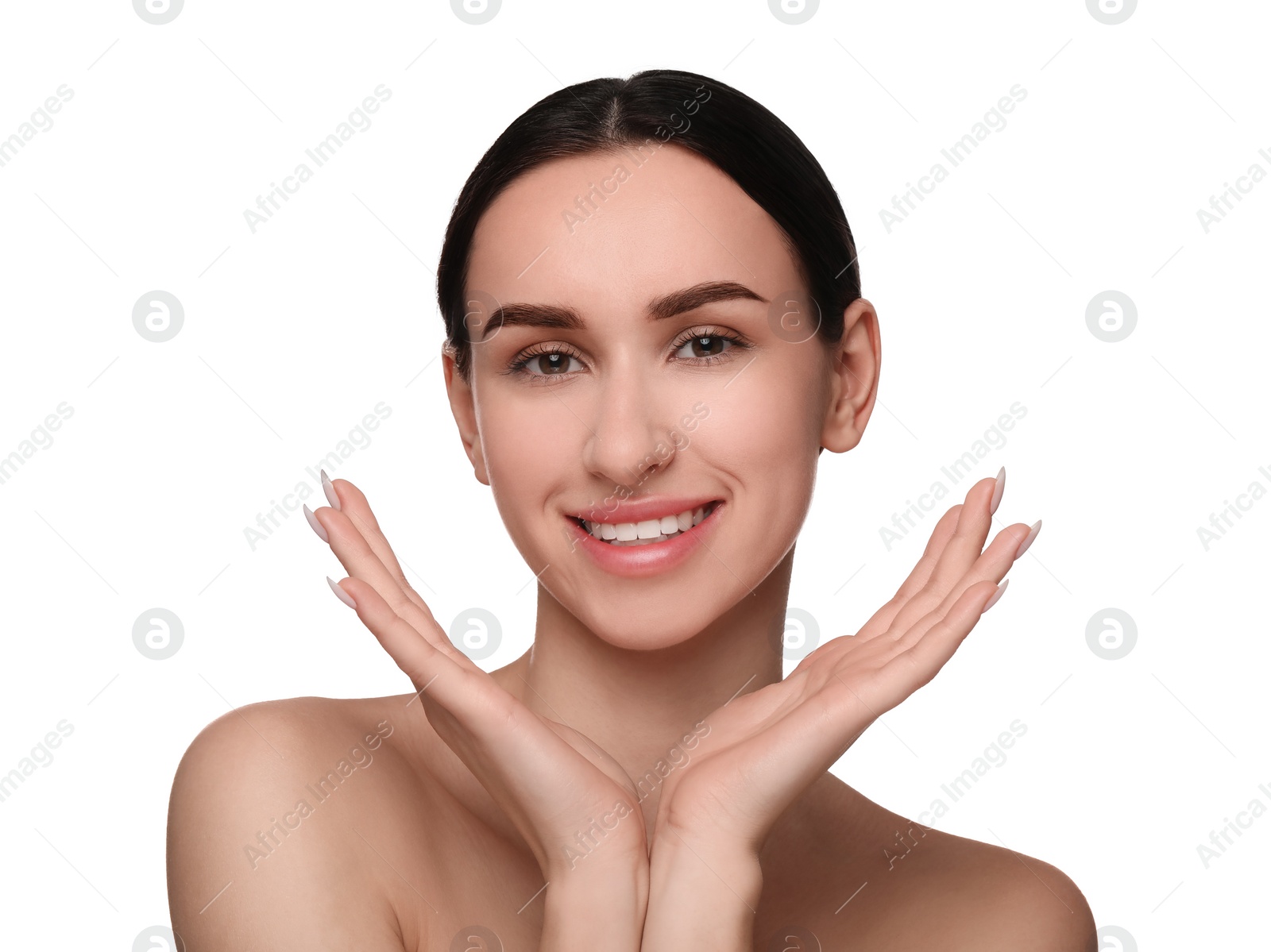 Photo of Portrait of beautiful young woman on white background