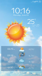 Weather forecast widget on screen. Mobile application