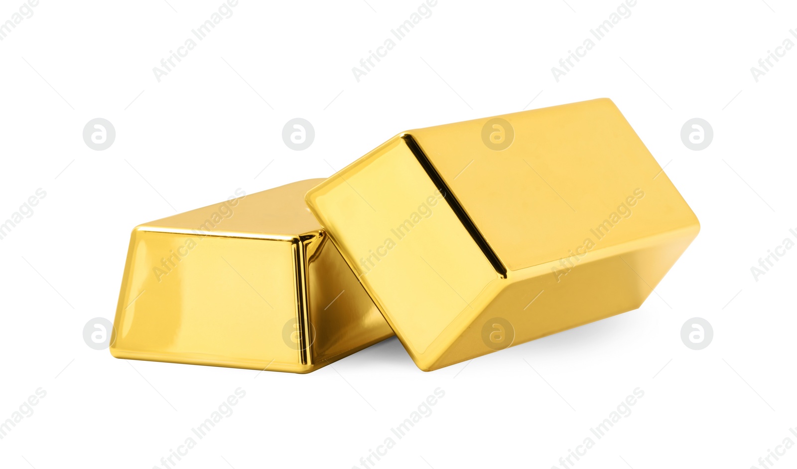 Photo of Two shiny gold bars isolated on white