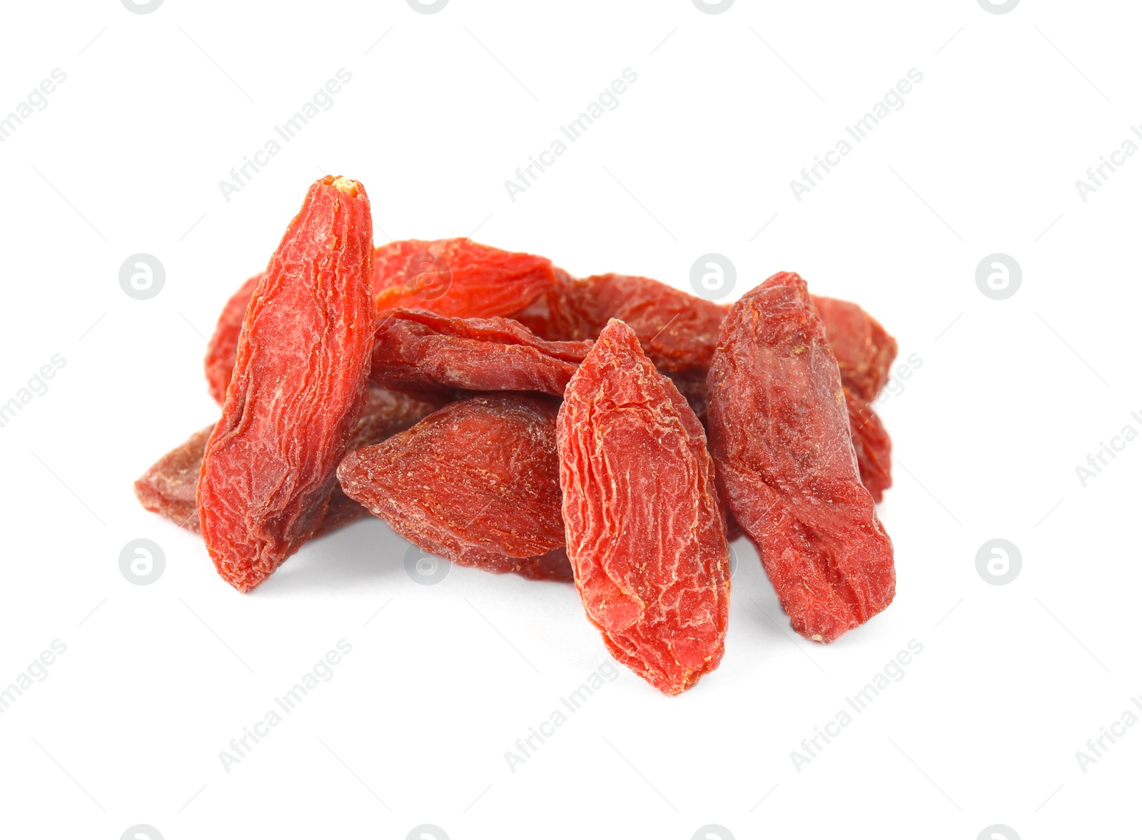 Photo of Pile of dried goji berries on white background