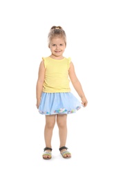 Full length portrait of cute little girl against white background