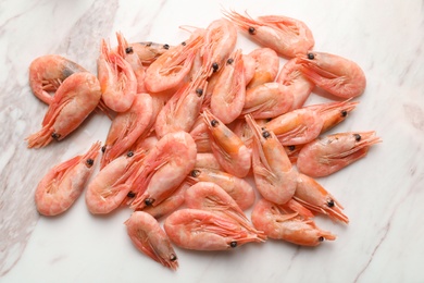 Fresh raw shrimps on board