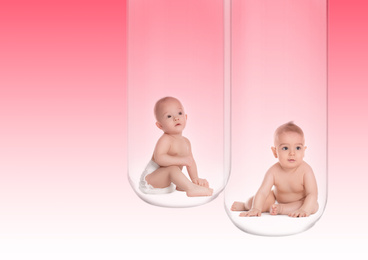 Image of Little babies test tubes on color background