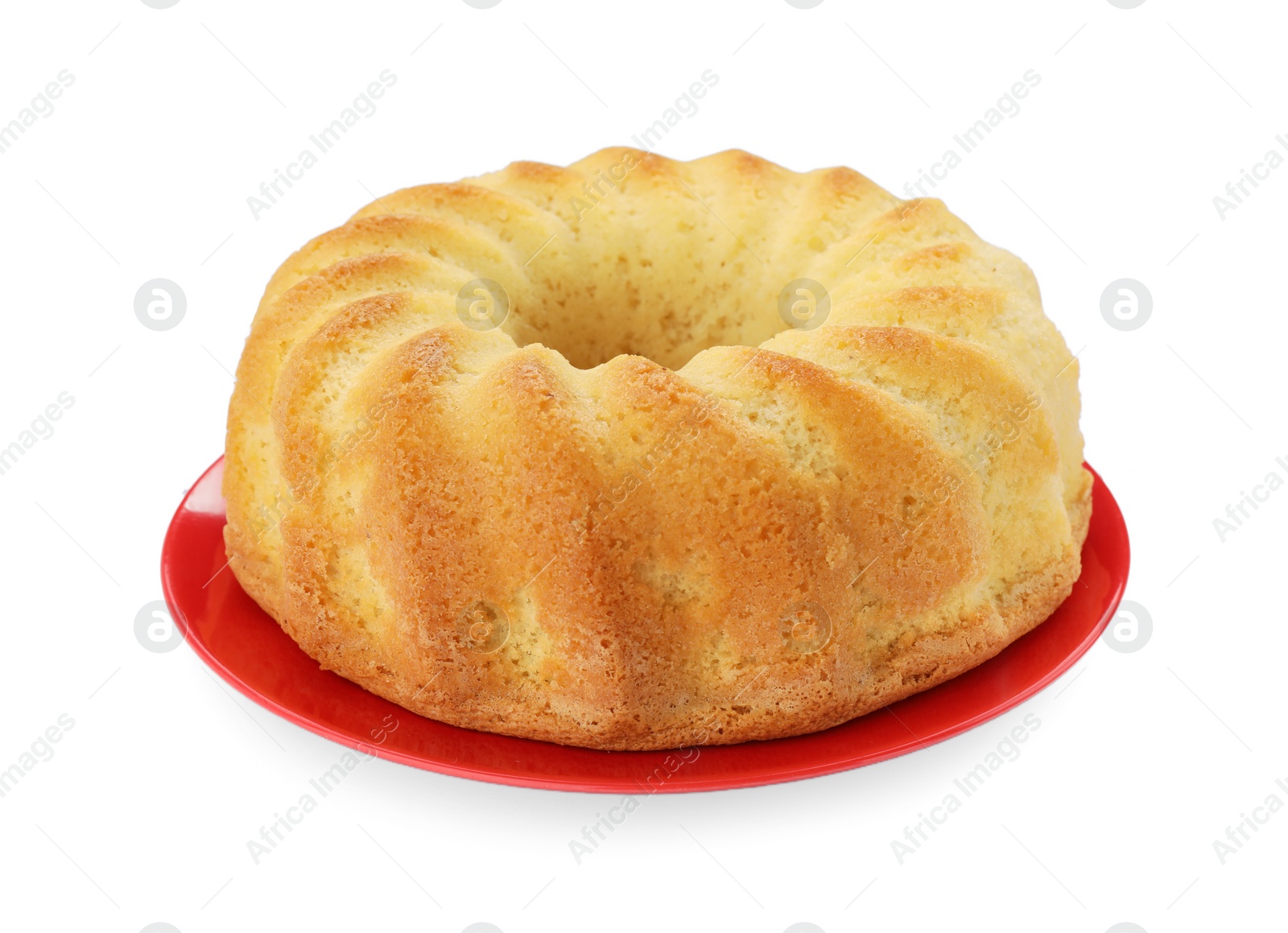 Photo of One tasty sponge cake isolated on white