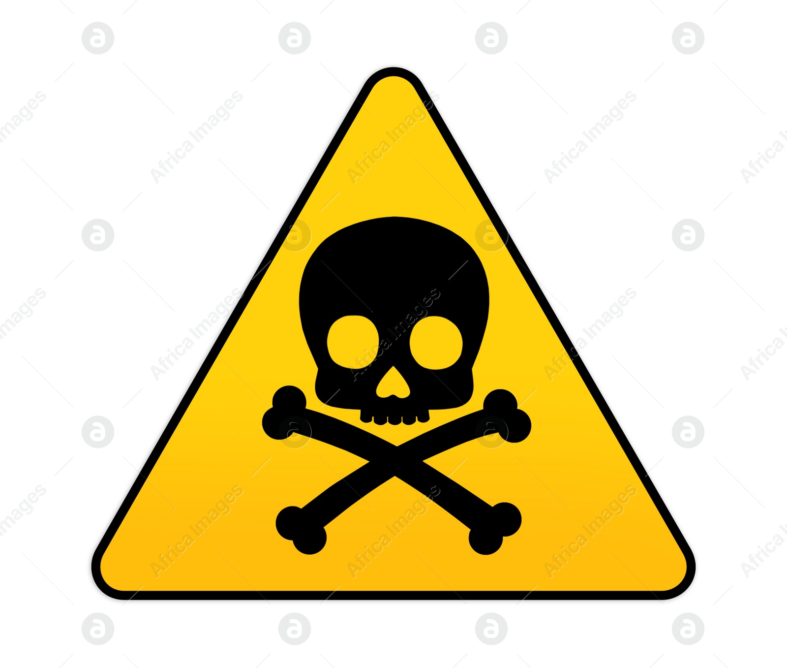 Illustration of Skull and crossbones in yellow triangle on white background as warning symbol