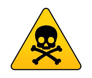 Skull and crossbones in yellow triangle on white background as warning symbol