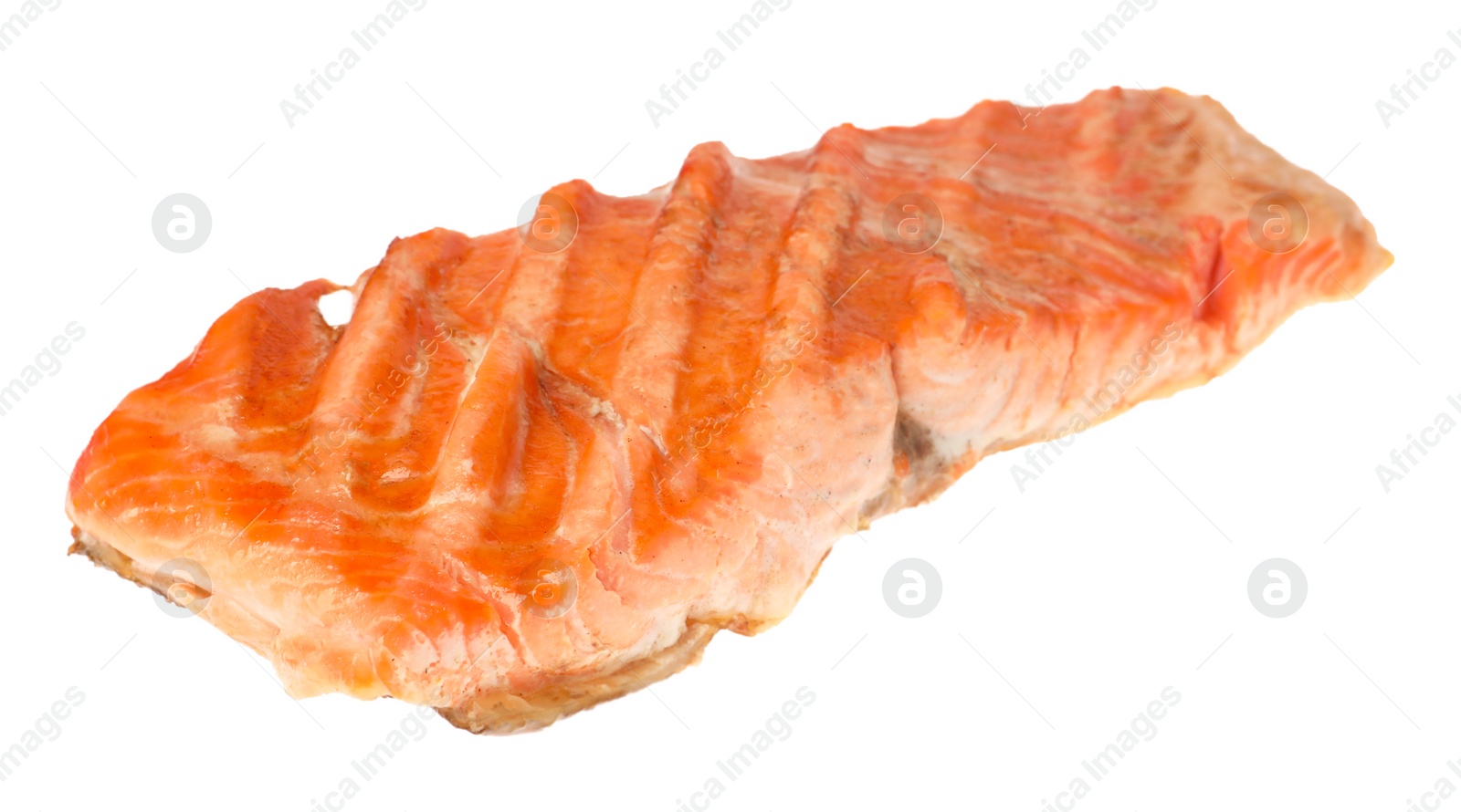 Photo of Piece of tasty grilled salmon isolated on white