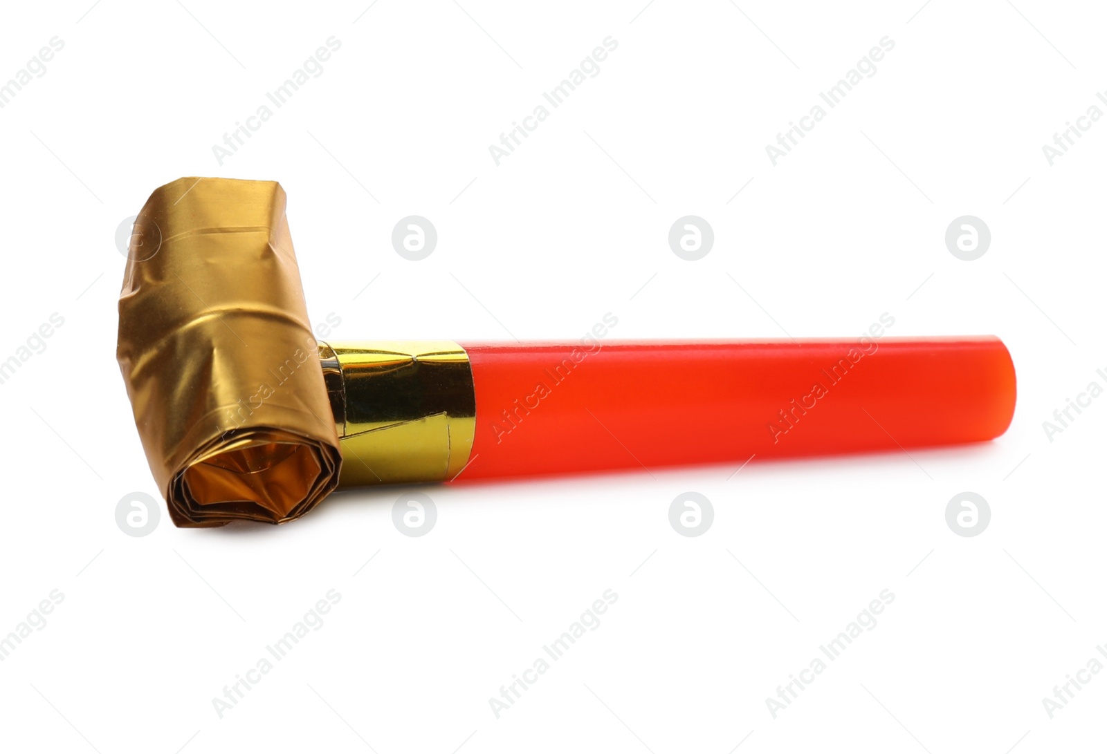 Photo of Bright party blower isolated on white. Festive item