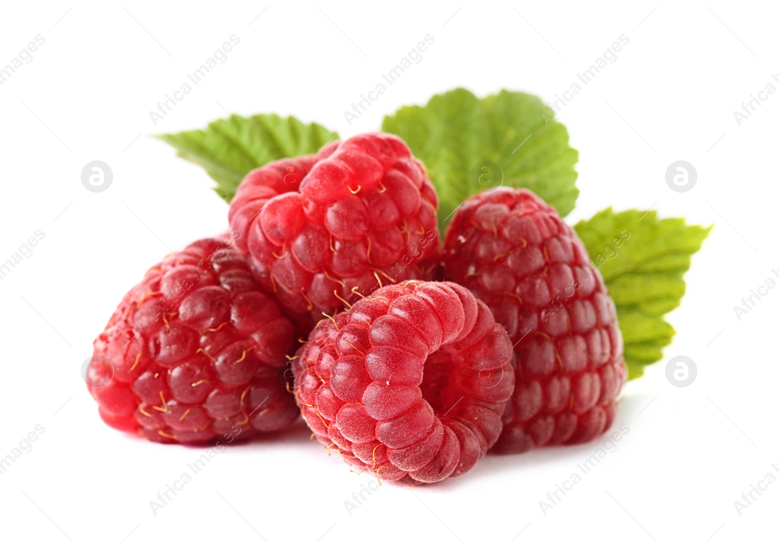 Photo of Delicious fresh ripe raspberries on white background