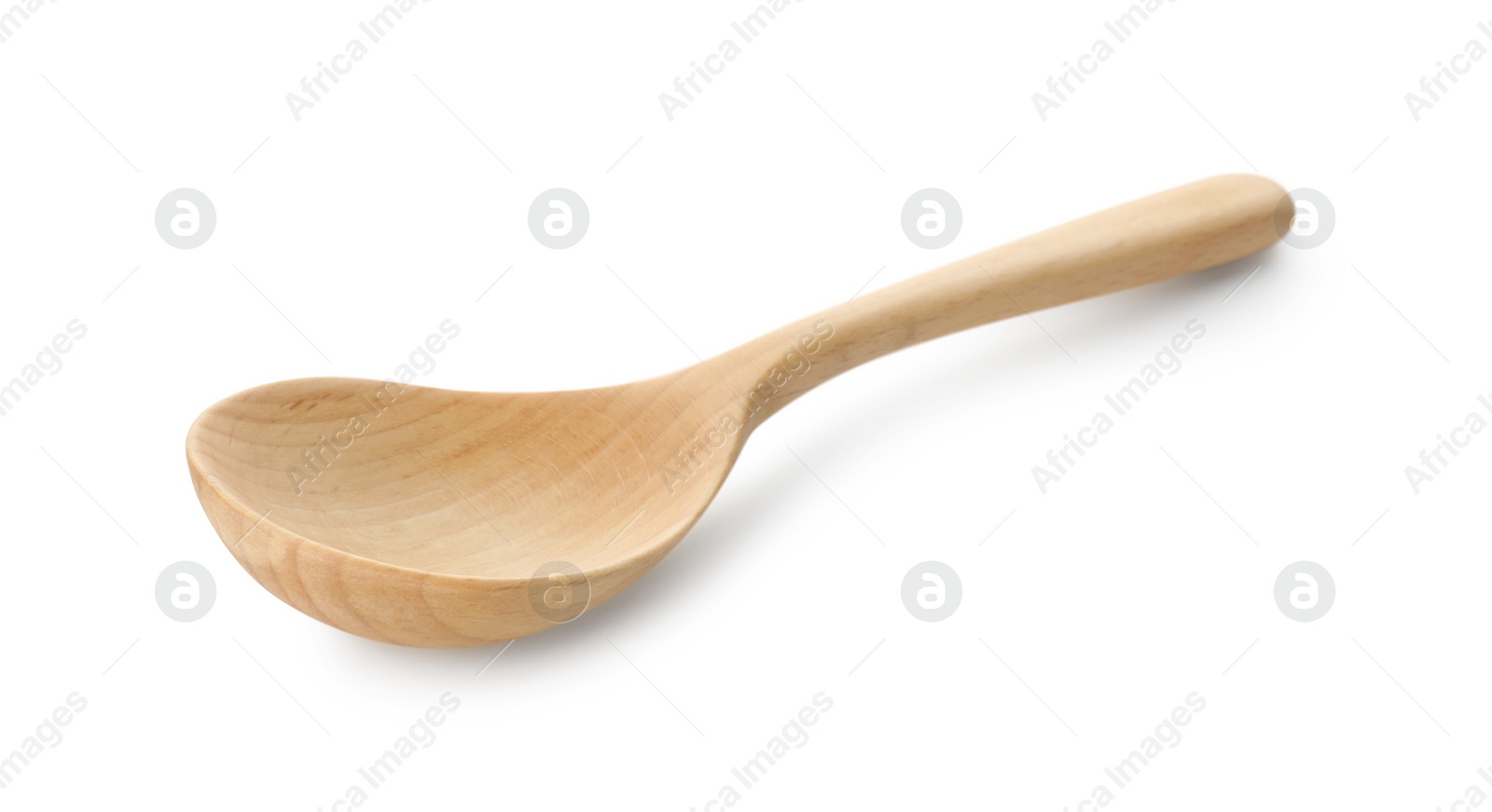 Photo of One empty wooden spoon isolated on white