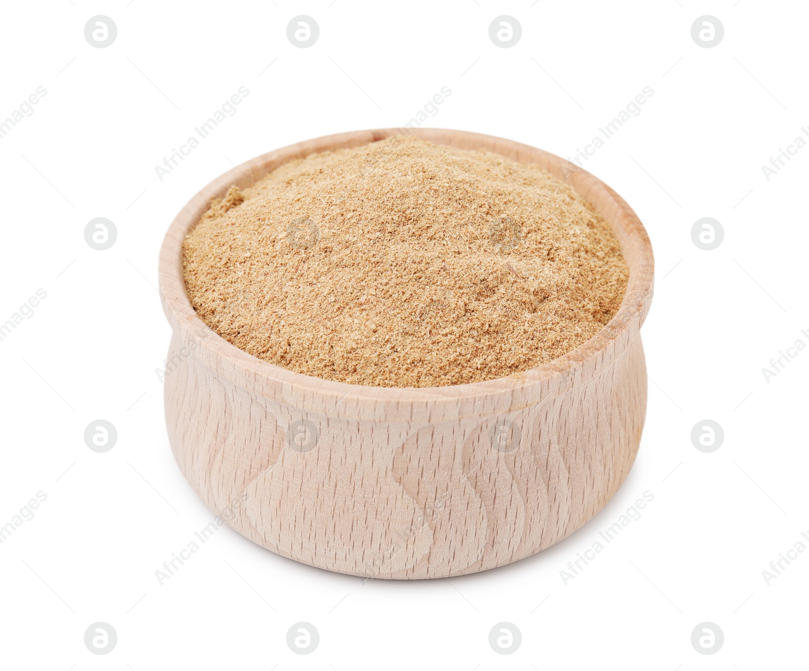 Photo of Dietary fiber. Psyllium husk powder in bowl isolated on white