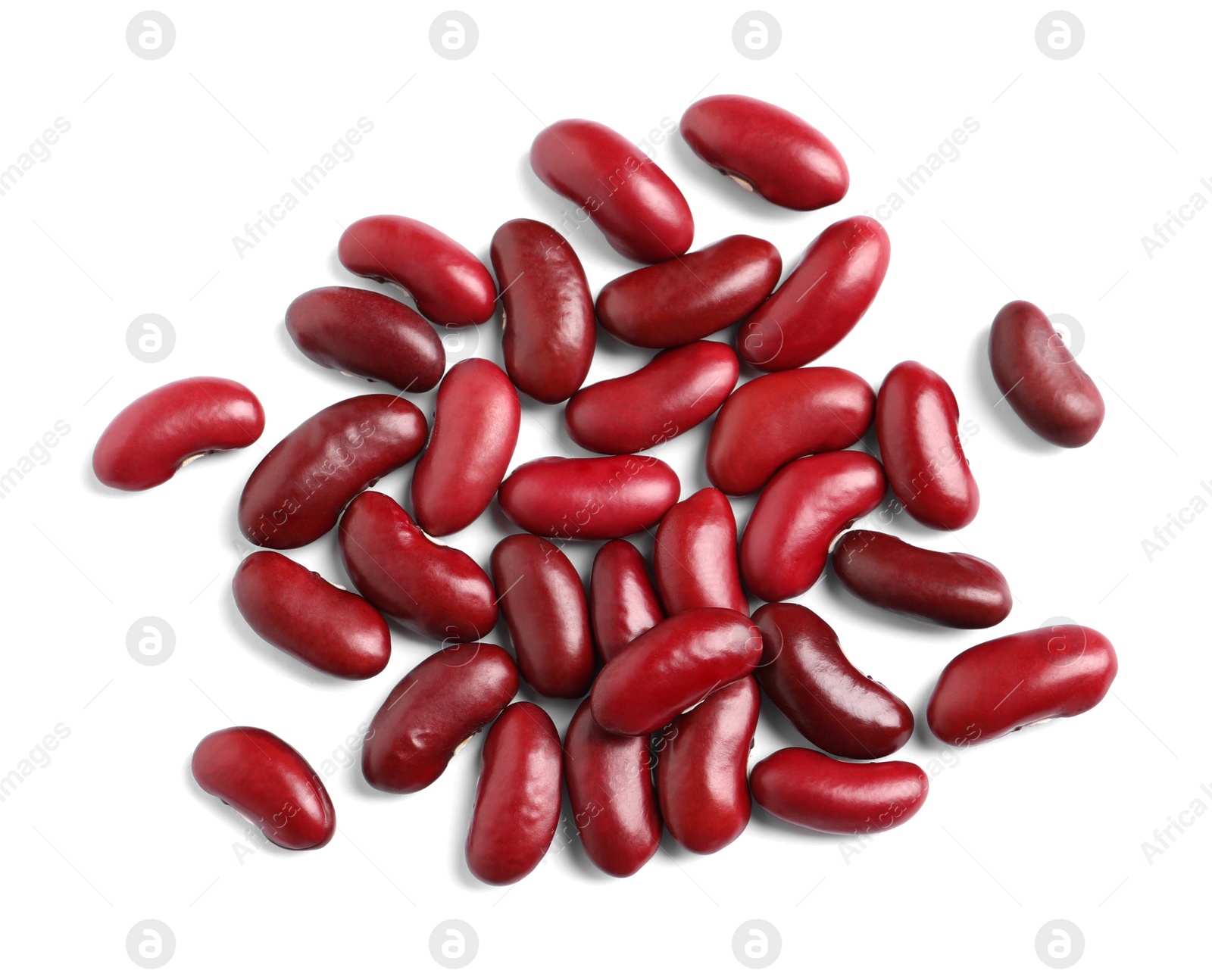 Photo of Pile of red beans on white background, top view