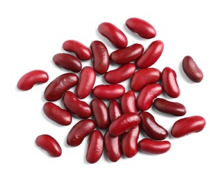 Pile of red beans on white background, top view