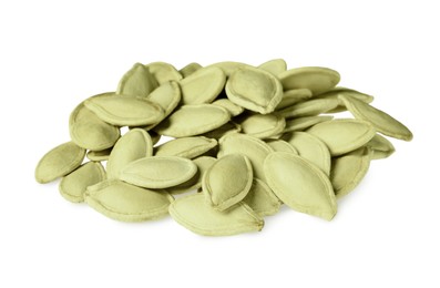 Heap of pumpkin seeds isolated on white