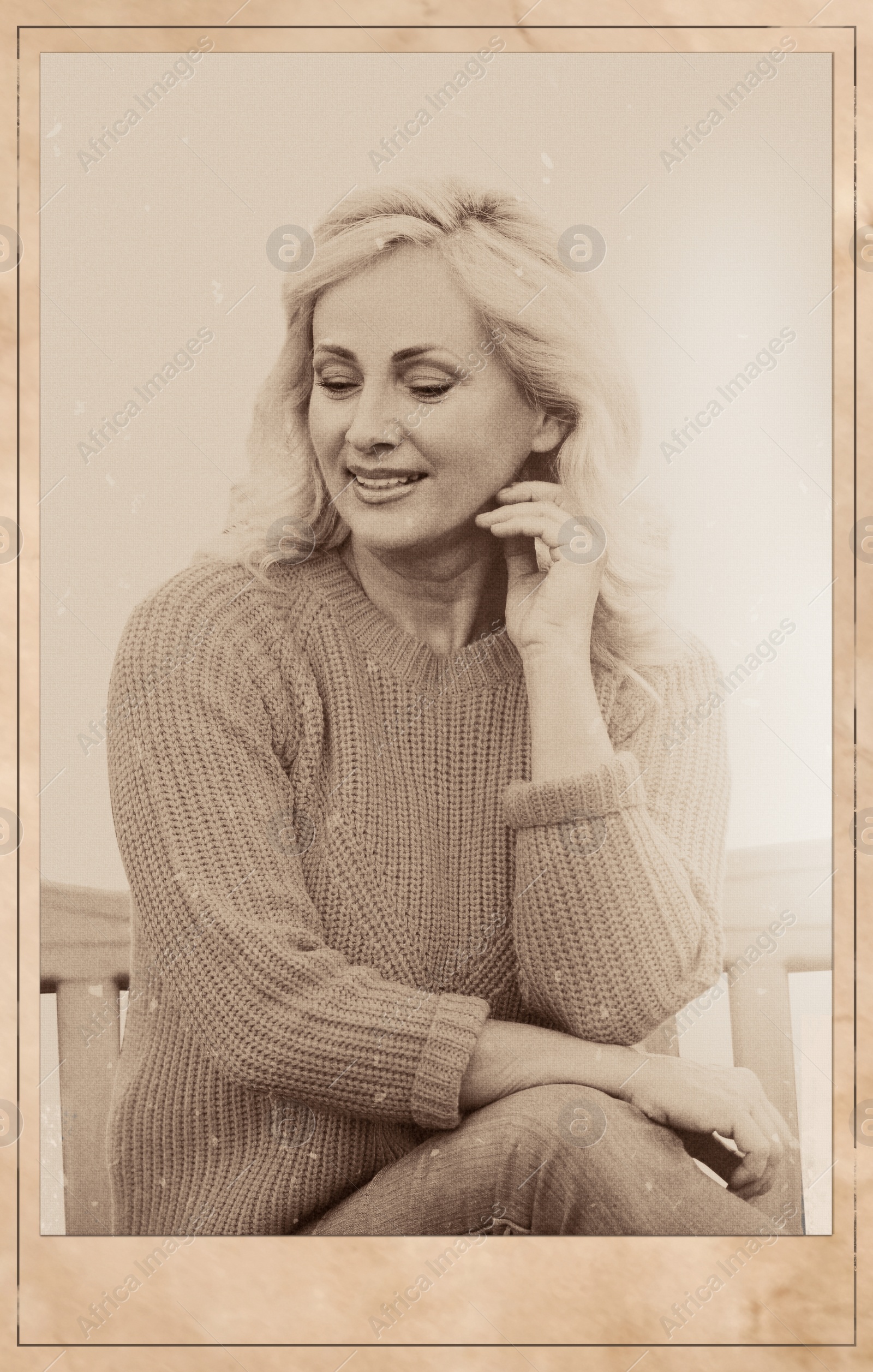 Image of Old picture of beautiful mature woman. Portrait for family tree