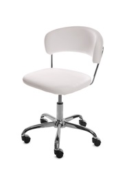 Photo of White leather office chair isolated on white