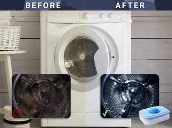 Image of Drum of washing machine before and after using water softener tablet