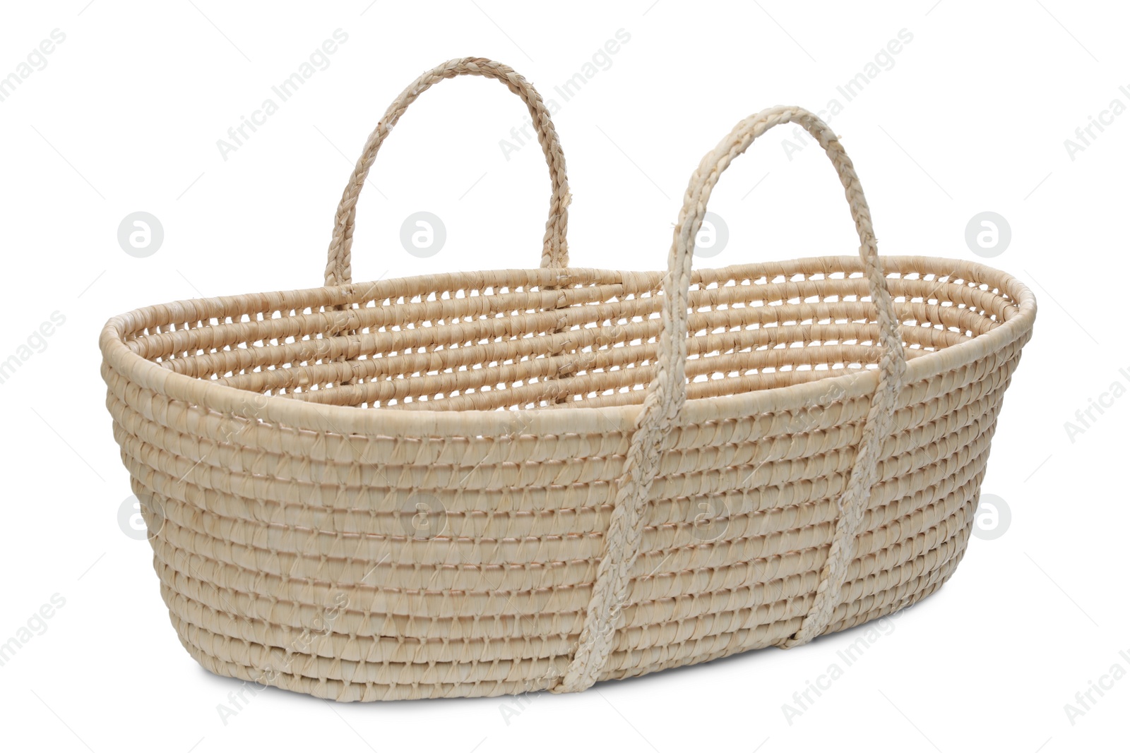 Photo of Wicker basket on white background. Interior element