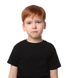 Photo of Little boy on white background. Children's bullying