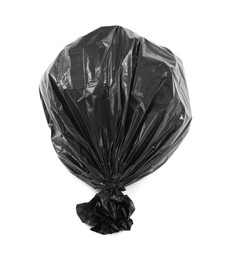 Photo of Black plastic garbage bag isolated on white