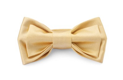 Photo of Stylish beige bow tie on white background