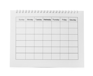 Photo of Blank paper calendar isolated on white. Planning concept