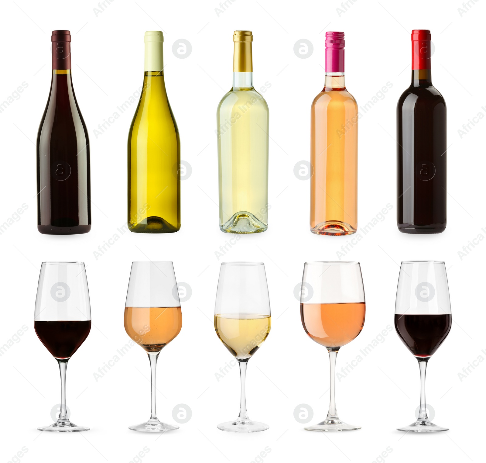 Image of White, rose and red wine isolated on white