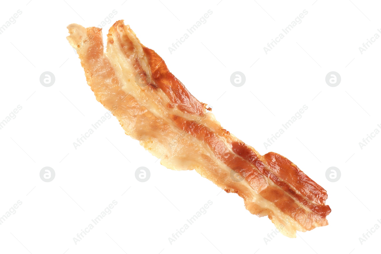 Photo of Slice of tasty fried bacon isolated on white