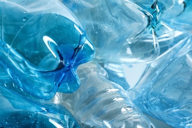 Photo of Many plastic bottles as background, closeup. Recycle concept