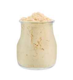 Lentil flour in glass jar isolated on white